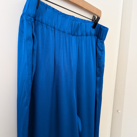 J. Crew Womens 14 Blue Satin Wide Leg Pull On Pants NWT Preppy Vacation Resort - Picture 4 of 8